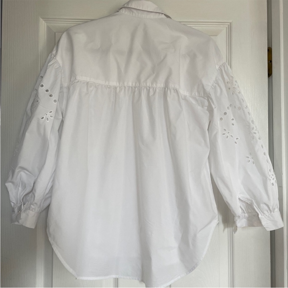 Rails Alister oversized Shirt. Size Xs. Color white .puffy embroidered sleeves - Picture 6 of 8